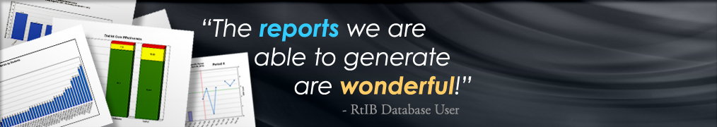 Stack of reports with the quote: "The reports we are able to generate are wonderful!" - RtIB Database User