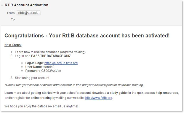 Screenshot of account activation email.